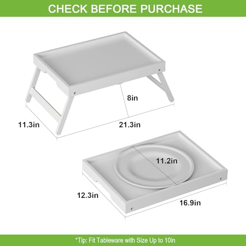 Youpehom Bamboo Bed Tray Table with Folding Legs, Large, White | Large bamboo bed tray with folding legs, handles and raised edges for meals, laptops, reading and serving in bed. - color: White, size: Large