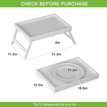 Youpehom Bamboo Bed Tray Table with Folding Legs, Large, White | Large bamboo bed tray with folding legs, handles and raised edges for meals, laptops, reading and serving in bed. - color: White, size: Large
