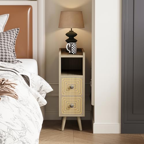 Nightstands Set of 2,Night Stand Bed Side Table with Storage Space,Wooden Bedside Table with Open Shelf,2 Drawers,End Table with Solid Wood Feet for Bedroom,College Dorm,Entryway (Natural) - color: Natural