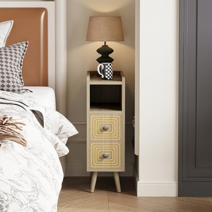 Nightstands Set of 2,Night Stand Bed Side Table with Storage Space,Wooden Bedside Table with Open Shelf,2 Drawers,End Table with Solid Wood Feet for Bedroom,College Dorm,Entryway (Natural) - color: Natural