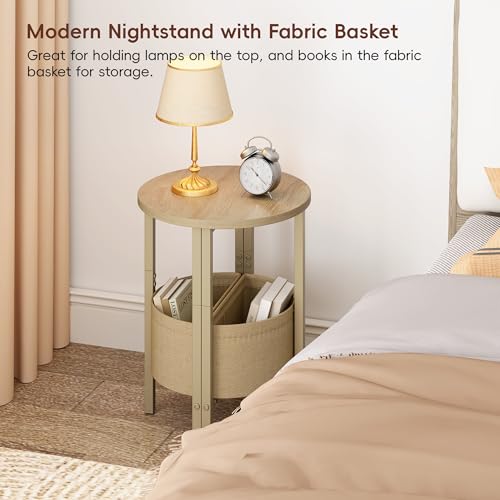 Small Round Side Table End Table, Tall Accent Table with Storage Basket, Set of 2 Half Round Tables Half Moon Tables, Coffee Bedside Tables, Modern Nightstand for Living Room Bedroom,Natural - color: Natural Walnut