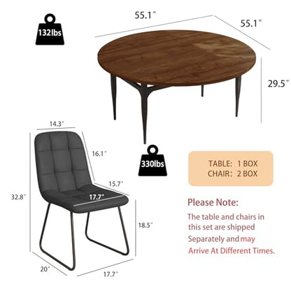 HIPIHOM Expandable Folding Dining Table Set, 55-Inch Round to Square Table with 6 Upholstered Chairs, Metal Frame, for Dining Room or Apartment (Round Table + 6 Black Modern Dining Chairs) - color: Round Table + 6 Black Modern Dining Chairs