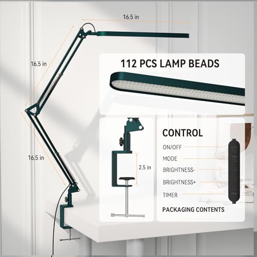 Desk Lamp - LED Desk Light - 5 Color Modes X 11 Brightness Levels - Adjustable Swing Arm - Timmer & Memory Function - 12W Lamp for Desk - Green - style: Green swing arm