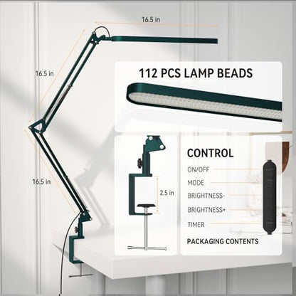 Desk Lamp - LED Desk Light - 5 Color Modes X 11 Brightness Levels - Adjustable Swing Arm - Timmer & Memory Function - 12W Lamp for Desk - Green - style: Green swing arm