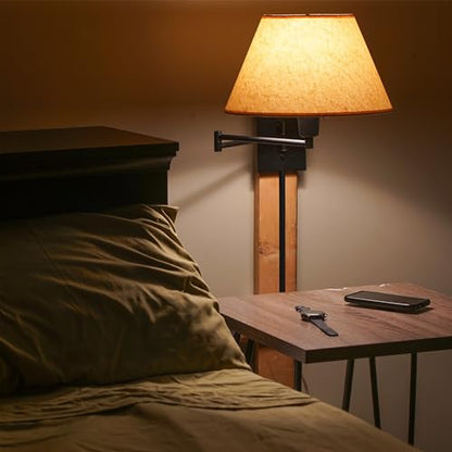 Kira Home Cambridge 15" Modern Swing Arm Wall Sconce with 3-Way Switch | Opaque Empire Paper Shade 2-in-1 Plug In or Hardwired Bedroom Wall Lamp, Black Finish - color: Black,Beige Paper Shade