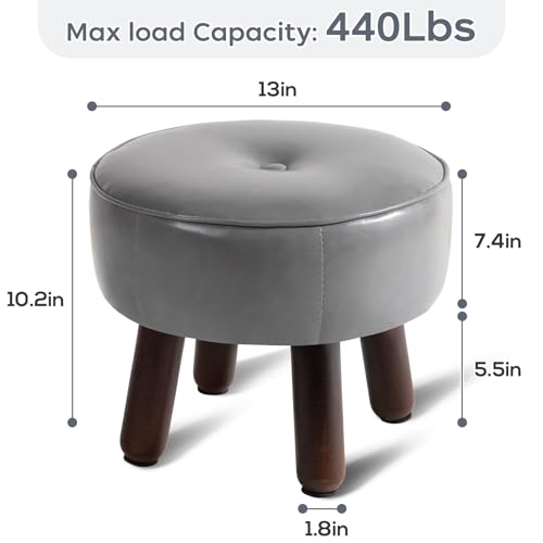 oakvivo Round Leather Pouf Ottoman Footstool, Small 13" Footrest | 13 x 13 x 10.2in Foot Rest with Non-Skid Rubber Legs, Foot Stool for Living Room, Bedroom, Couch, Entryway, Grey - color: Grey