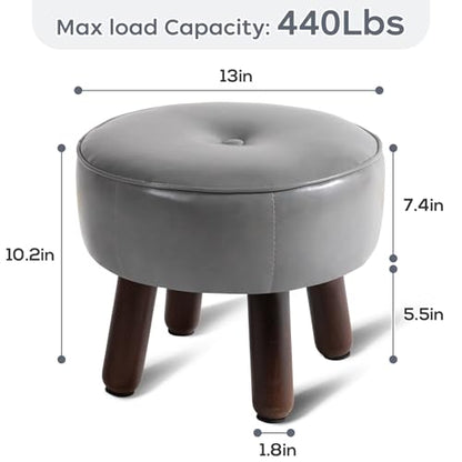 oakvivo Round Leather Pouf Ottoman Footstool, Small 13" Footrest | 13 x 13 x 10.2in Foot Rest with Non-Skid Rubber Legs, Foot Stool for Living Room, Bedroom, Couch, Entryway, Grey - color: Grey