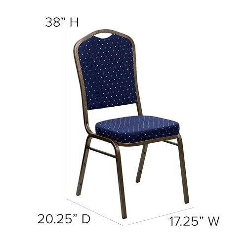 Flash Furniture Hercules Crown Back Stackable Banquet Chair, Navy Blue | Gold Vein Frame, Fabric Upholstery - color: Navy Blue Dot Patterned Fabric/Gold Vein Frame, size: Set of 1