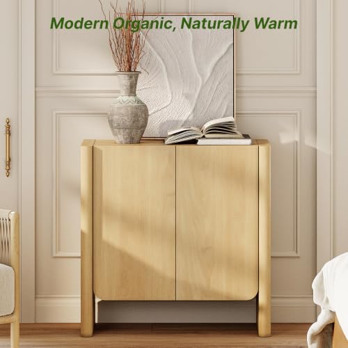 Sideboard Cabinet，Storage Cabinet with Adjustable Bathroom,Livingroom，Entryway，31.5" W Rounded Wood Cabinet,Oak - color: Oak
