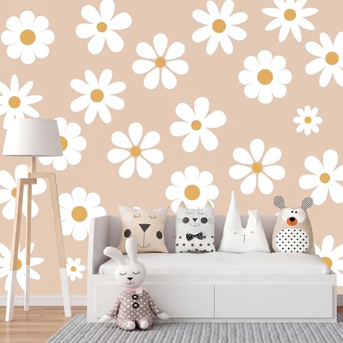 TaoBary 12 Sheet Daisy Wall Sticker Decal,White, Yellow,Novelty Style | Big Flower Wall Sticker, Pink White Floral Decal, Daisy Bedroom Room Decor, Removable Peel and Stick, Nursery Home Wall Decor - color: White, Yellow, style: Novelty Style