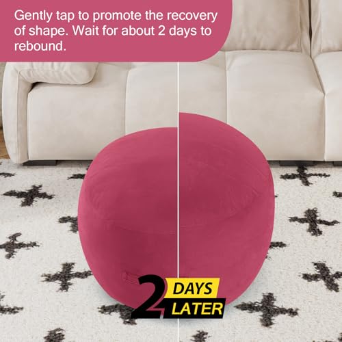 MeMoreCool Round Pouf Ottoman Foot Rest 20x15 Inches, Burgundy | Wine Red Round Pouf Footstool, Soft Foam Stuffed Circle Foot Rest for Living Room - color: Striped Magenta