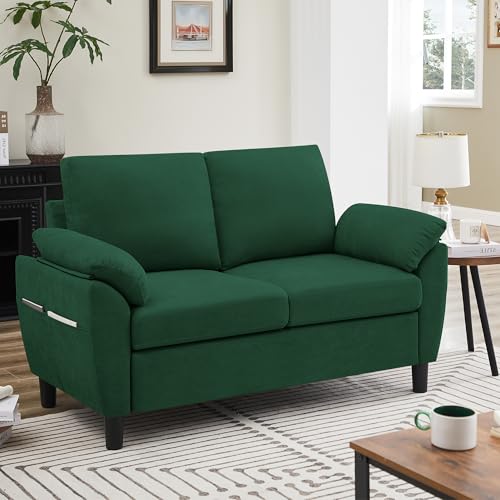 Small Loveseat Sofa, 57" Mid Century Modern Love Seat, 2 Seater Couches for Living Room, Bedroom, Small Spaces, Green - color: Green