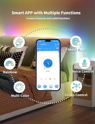 PAUTIX RGB Smart IC COB LED Strip Light USB 5V 6.56ft/2m,Work with Alexa/Google Assistant,Color Chasing UL-Listed Multicolor Flexible Tape LED Strip Light,for Cabinet,TV,Bedroom,Party DIY Decoration - color: RGB+IC(Addressable)