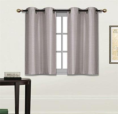 Elegant Home 2 Panels Tiers Grommets Small Window Treatment Curtain Faux Silk Insulated Blackout Drape Short Panel 28" W X 36" L Each for Kitchen Bathroom or Any Small Window # D24 (Silver) - color: Silver