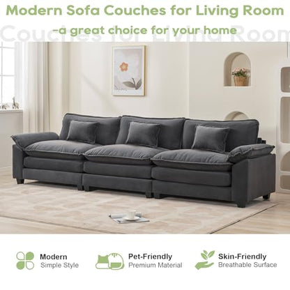 120" Modular Sectional Sofa, Comfy 3 Seater Deep Cloud Couch | Couches for Living Room, Modular Couch, Deep and Wide Seat, Velvet Sofa Sleeper with Throw Pillows, Blue Grey - color: Blue Gray, size: 120 Inch