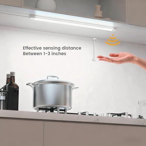 2Pcs 16 Inch Under Cabinet Lights with Hand Wave, Under Counter Lighting 5000K Cold White,Dimmable,Plug and Play,LED Lights for Kitchen Cabinet, Cupboard, Closet, Desk - color: 5000K-Cold White, size: 16inch-2Pack