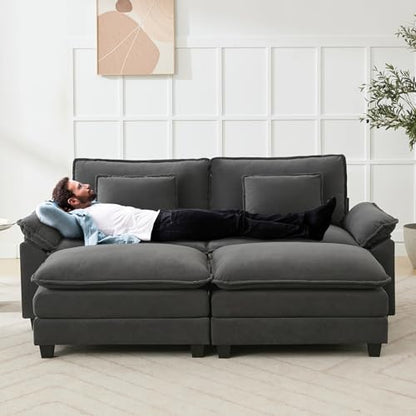 86" Modular Sectional Sofa, Comfy Deep Cloud Couch with Ottoman | Couches for Living Room, Sofa Bed, Modular Couch, Deep and Wide Seat, Velvet Sofa Sleeper with Throw Pillows, Blue Grey - color: Blue Gray, size: 86 Inch 4