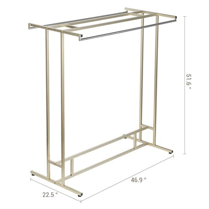 MyGift 4ft Tall Brass Tone Stainless Steel Freestanding Garment Rack, Heavy Duty Double Rod Clothes Closet Stand, Coat Dress Clothing Storage Display Shelf - color: Brass