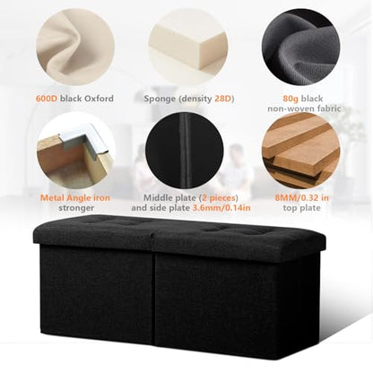AmasSmile Footrest Ottoman Storage Bench,34" Linen Folding Chest,Black | Large Ottoman with Storage,Thicker Foam Padded Seat,Livingroom,Dorm,Bedroom,Entryway,Easy to install,34 x 13 x 13in - color: Black-linen