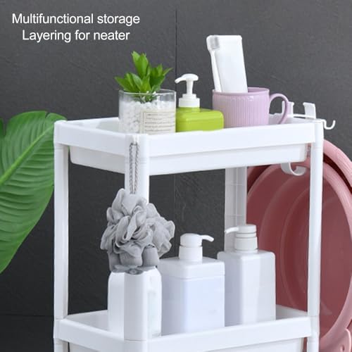 Bathroom Tower Shelf, White Plastic Freestanding Storage Rack, Narrow Standing Shelf Unit for Bathroom Kitchen Bedroom(2 Layers) - size: 2 Layers