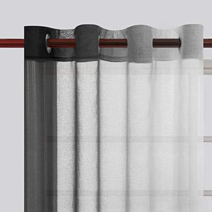 DWCN Black Faux Linen Ombre Sheer Curtains - Gradient Semi Voile Grommet Top Bedroom and Living Room Curtains, Set of 2 Window Curtain Panels, 52 x 72 Inch Length - color: Black, size: 52"W x 72"L (Pack of 2)