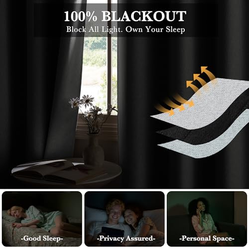 RYB HOME 100% Blackout Linen Look Curtains Thermal Insulated 100% Privacy | Thermal Insulated, Room Divider Window Drapes, Bedroom Living Room Doorway, Grommet, Grayish White, W60 x L84,1 Panel - color: Grayish White, size: 60"W x 84"L (Pack of 1)