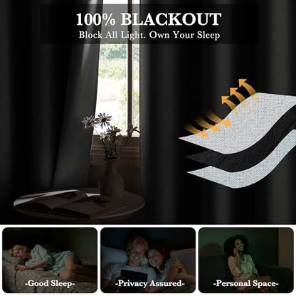 RYB HOME 100% Blackout Linen Look Curtains Thermal Insulated 100% Privacy | Thermal Insulated, Room Divider Window Drapes, Bedroom Living Room Doorway, Grommet, Grayish White, W60 x L84,1 Panel - color: Grayish White, size: 60"W x 84"L (Pack of 1)