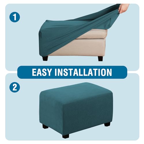 H.VERSAILTEX Ottoman Cover Slipcover Rectangle Fit Length 29'-34' Footrest Sofa Slipcovers Stool Cover Footstool Protector Covers Feature Stretch Thick Soft Jacquard Fabric Washable - Deep Teal - color: Deep Teal, size: Rectangle-Large