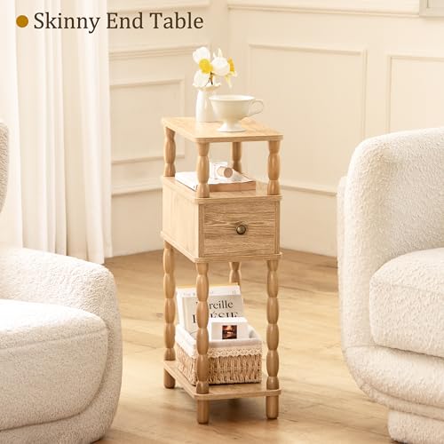 MaxSmeo Narrow End Table, Small Side Table Living Room with Drawer, Narrow Bedside Table Nightstand with Storage for Small Spaces, Bedroom (Rustic Walnut) - color: Rustic Walnut