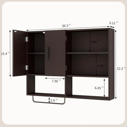 Bathroom Wall Cabinet with Towel Bar & 2 Doors, Espresso - color: Espresso