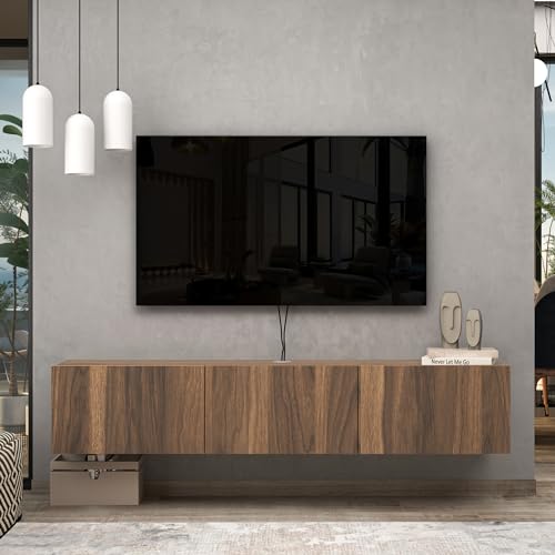 Atelier Mobili Walnut Floating TV Stand for 75 inch TV, Floating Media Console, Floating Entertainment Center, Wall Mounted TV Stand - color: Walnut