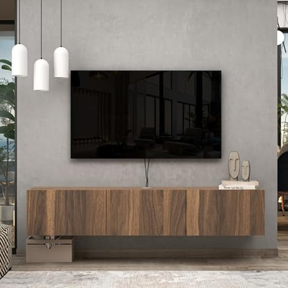 Atelier Mobili Walnut Floating TV Stand for 75 inch TV, Floating Media Console, Floating Entertainment Center, Wall Mounted TV Stand - color: Walnut