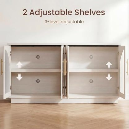 Fatmok 30.7" Tall Modern TV Stand with Arched Glass Doors,White Oak | Set of 2,Detachable Gold Handles,Adjustable Shelves,FSC Wood,Media Console Cabinet,Entertainment Center for Living Room - color: Bb-white Wood Grain