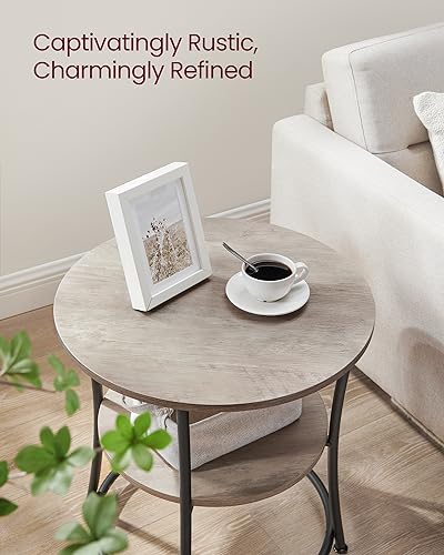 VASAGLE 21.7-Inch Round Side Table, 2-Tier End Table | Nightstand with Steel Frame, Spacious Top, for Small Spaces, Living Room, Bedroom, Heather Greige and Ink Black ULET56BG - color: Heather Greige + Ink Black, style: Without Power Strip