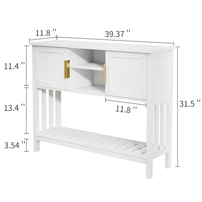 Entryway Table, Console Table, Sofa Table with 2-Door and Shelf, White | Entryway Cabinet and Sideboard Cabinet with Large Storage Space for Daily Use in Hallway, Foyer, Living Room - color: White