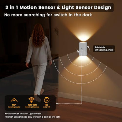 easuntec Rechargeable Motion Sensor Night Light Warm White, Wireless Dimmable, Magnetic Stick-on for Bedroom Stairs, Kids Elderly Baby, Long Lasting Battery for Cabinet, 2 Pack (Warm White, 2 Pack) - color: Warm White