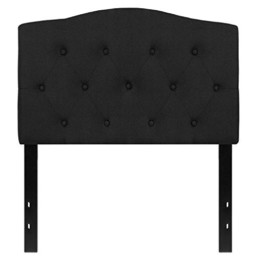 EMMA + OLIVER Black Twin Tufted Headboard | Adjustable Bed Rail Slots, Fabric Upholstered - color: Black, size: Twin