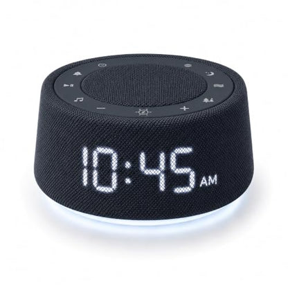 White Noise Alarm Clock for Bedroom, Night Light, Bluetooth Audio | 18 soothing sounds, Bluetooth speaker, ambient light ring, adjustable alarm volume, USB charger, dimmable digital clock - color: Black