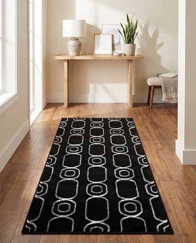 Rugs.com - Vogue Geo Rug – 5 Ft Runner Black and Silver Easy-Clean Stain-Resistant Rug – Modern Geometric Runner for Hallways, Entryways, and Kitchens - color: Black and Silver, size: 2' x 5'1" (Runner)
