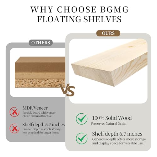 BGMG 30 inch Walnut Floating Shelves for Wall Set of 2,High End Solid Real Wood 30 in Floating Shelf,Rustic Wooden Wall Mount Shelves,Heavy Duty Bracket,30x6.7 inch - color: Dark Walnut, size: 30 inch