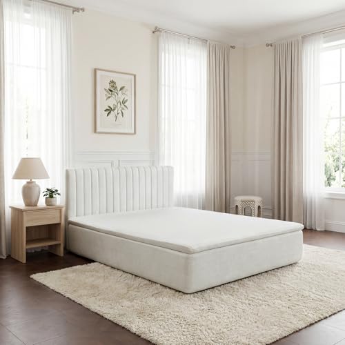 Queen Compression Bed Boneless Bed Frame with Mattress and Headboard - color: Off White, size: Queen