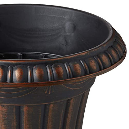 Arcadia Garden Products PL00CP Classic Traditional Plastic Urn Planter, 16" x 18", Brushed Copper - color: Brushed Copper, size: 16" x 18"
