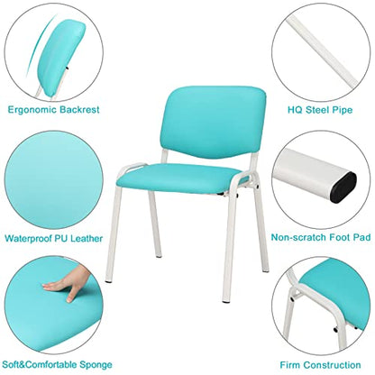 VINGLI 5-Pack Waiting Room Chairs, Stackable Chair for Office, Pu-Blue | Stacking Chairs, Armless Church Chairs, Space-saving, Guest & Reception, Office Lobby, Business Hall - color: Pu-blue, size: 5-pack