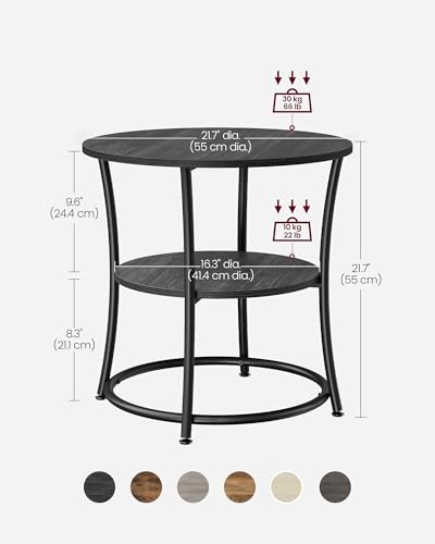 VASAGLE 21.7-Inch Round Side Table, 2-Tier End Table | Nightstand with Steel Frame, Spacious Top, for Small Spaces, Living Room, Bedroom, Charcoal Gray and Ink Black ULET056B22 - color: Charcoal Gray + Ink Black, style: Without Power Strip