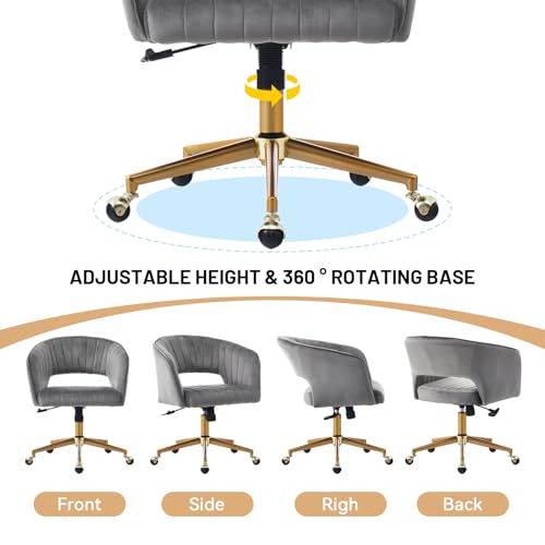 Vanity Chair with Back 360 Swivel Armchair and Gold Base, Criss Cross Chair with Wheels for Vanity Home Office, Living Room, Bedroom and Study (Grey) - color: Grey