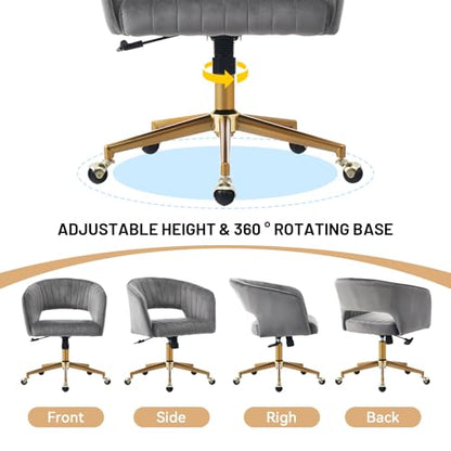 Vanity Chair with Back 360 Swivel Armchair and Gold Base, Criss Cross Chair with Wheels for Vanity Home Office, Living Room, Bedroom and Study (Grey) - color: Grey
