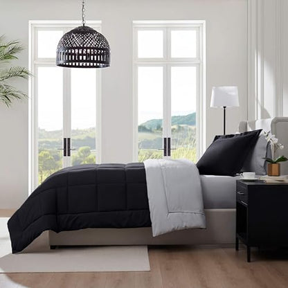 Nestl 5 Piece Twin Comforter Set – Black Reversible Bed in a Bag – Complete Twin Size Bedding Set with Sheets, Pillowcase and Sham - color: Black, size: Twin