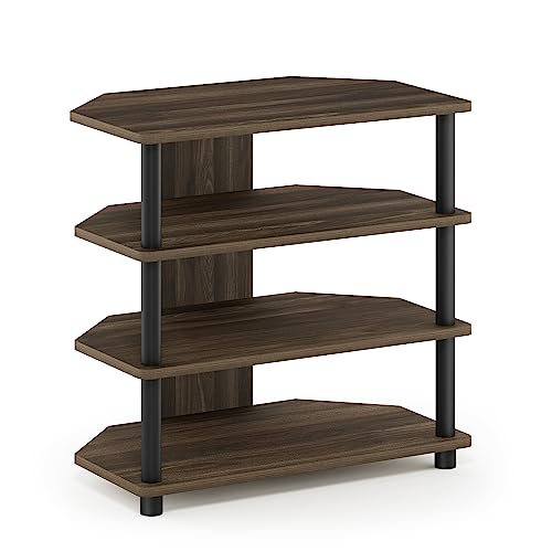 Furinno Turn-N-Tube Easy Assembly 4-Tier Petite Entertainment Center / TV Stand / TV Unit / TV Desk, Columbia Walnut/Black | Petite Entertainment Center, Open Frame Console, For TV up to 32 Inch, Easy Assembly, For Living Room, Bedroom - color: Columbia W