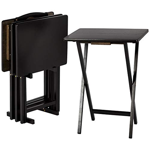 Amazon Basics Portable Foldable TV Tray Table with Storage Rack, Space-Saving Design, 15" x 19" x 26", Black, 4-Pack - color: Black