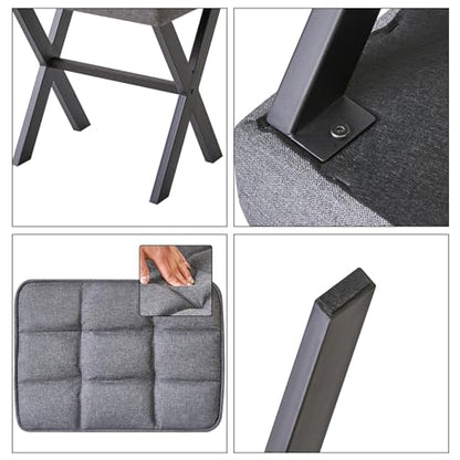 IBUYKE Square Makeup Stool with X-Leg, Linen Vanity Chair, Dark Gray LG-70G | Footrest Ottoman Seat Multi-Use Small Side Table Bedroom Living Room - color: Dark Grey, size: 17.72"-Linen